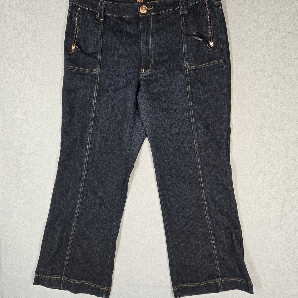 Rocawear Women Jeans 20 Dark Blue Denim Bootcut 31" Inseam Stretch Baggy Y2K